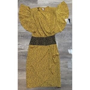 Vintage ILGWU Yellow Floral Drop Waist Wrap Dress - Size 5/6 NWT Union Made